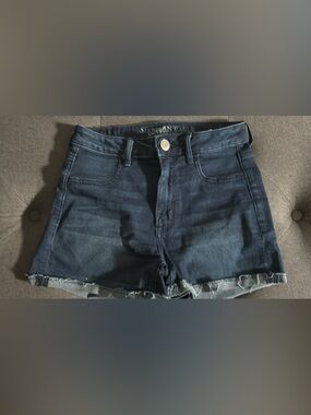 American Eagle Outfitters Dark Indigo Denim Frayed Hem Shorts
